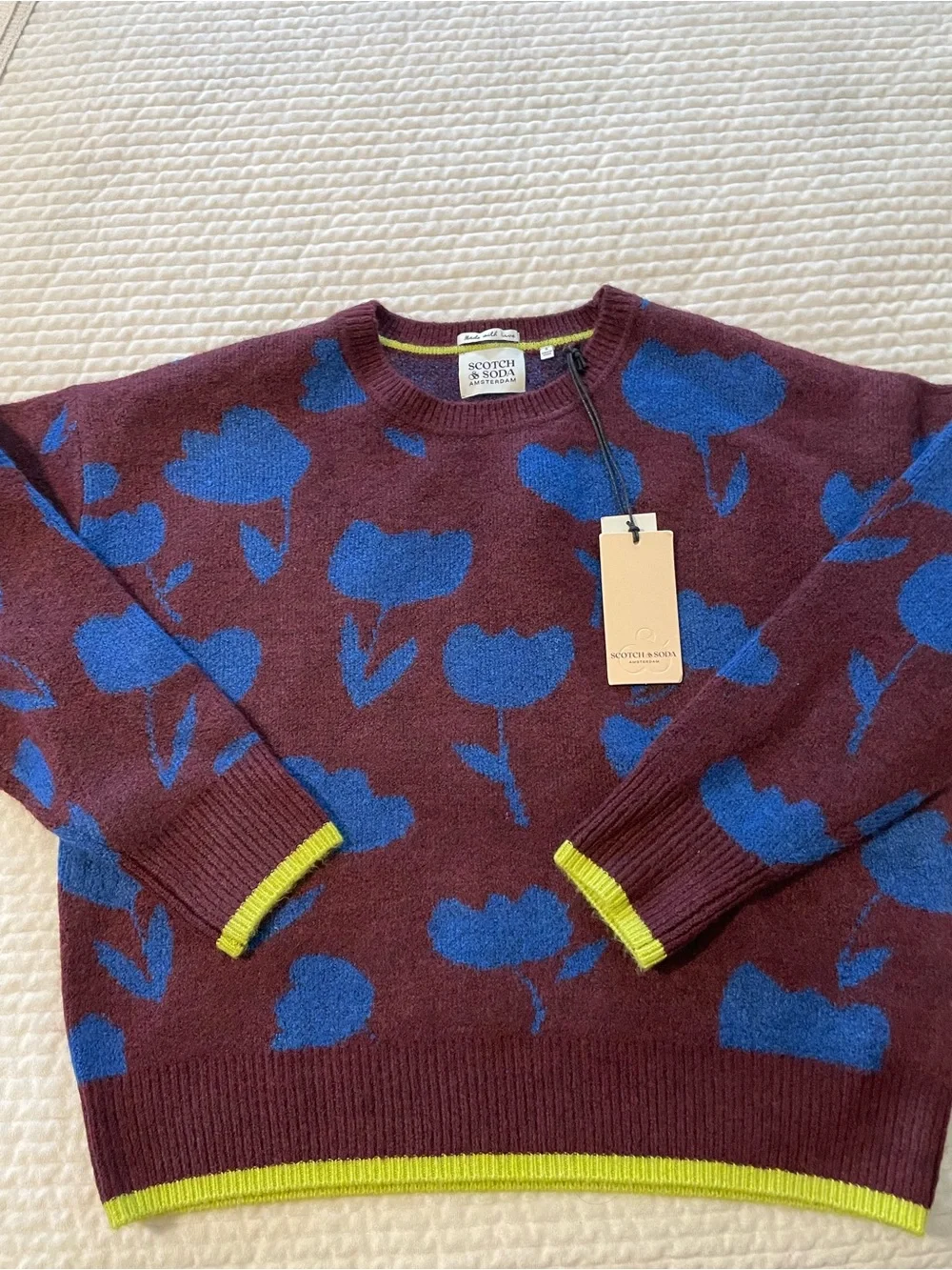 Scotch & Soda Blue Floral Pattern Burgundy Sweater